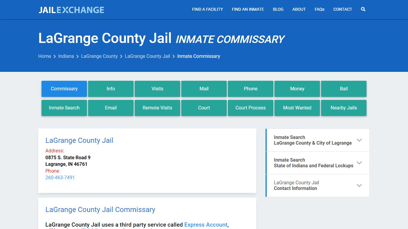 Inmate Commissary, Care Packs - LaGrange County Jail, IN