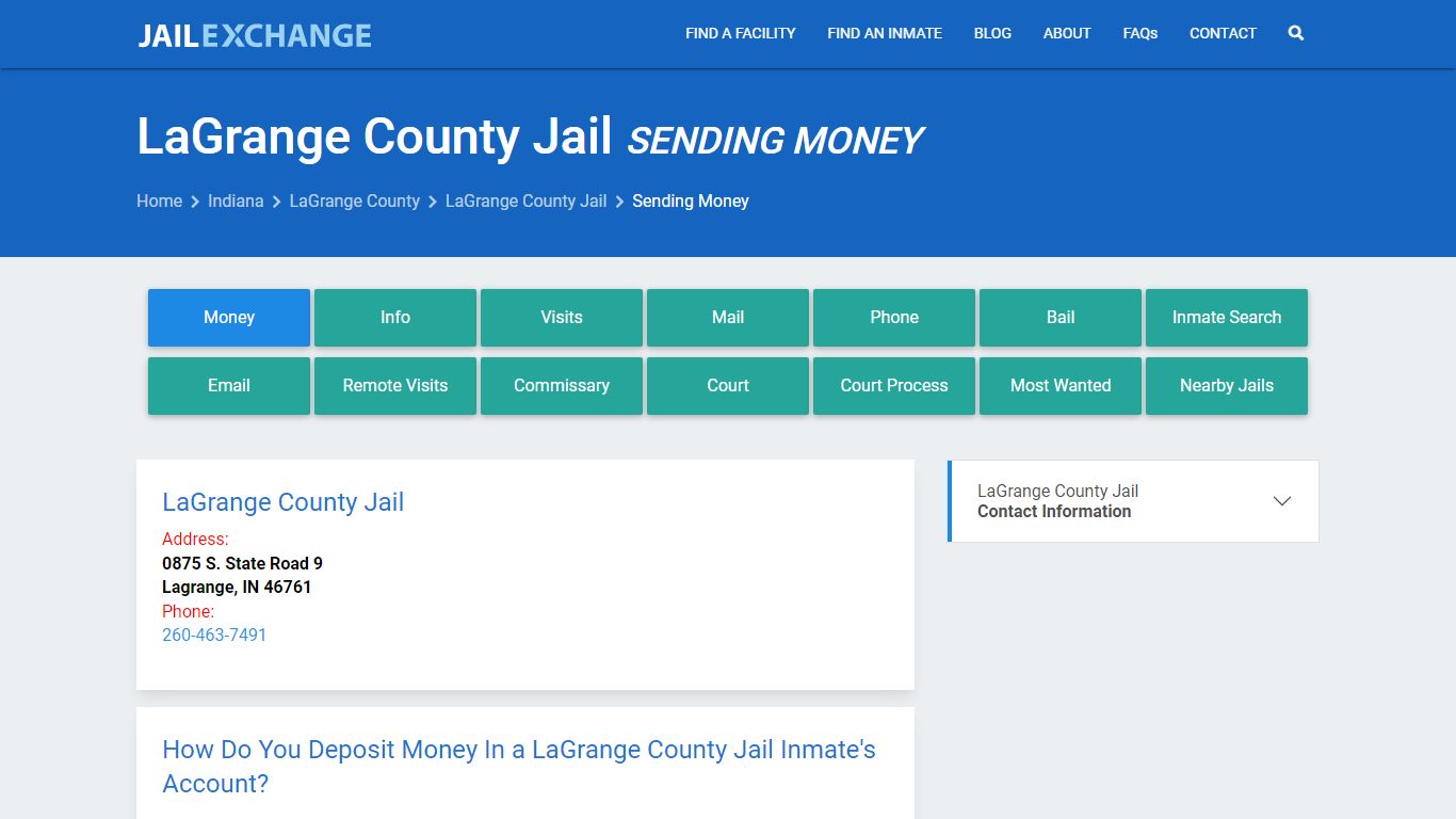 Send Money to Inmate - LaGrange County Jail, IN - Jail Exchange